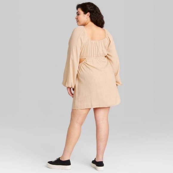 Light Taupe Linen Cut Out Sexy Cocktail Dress NWT - Picture 11 of 16